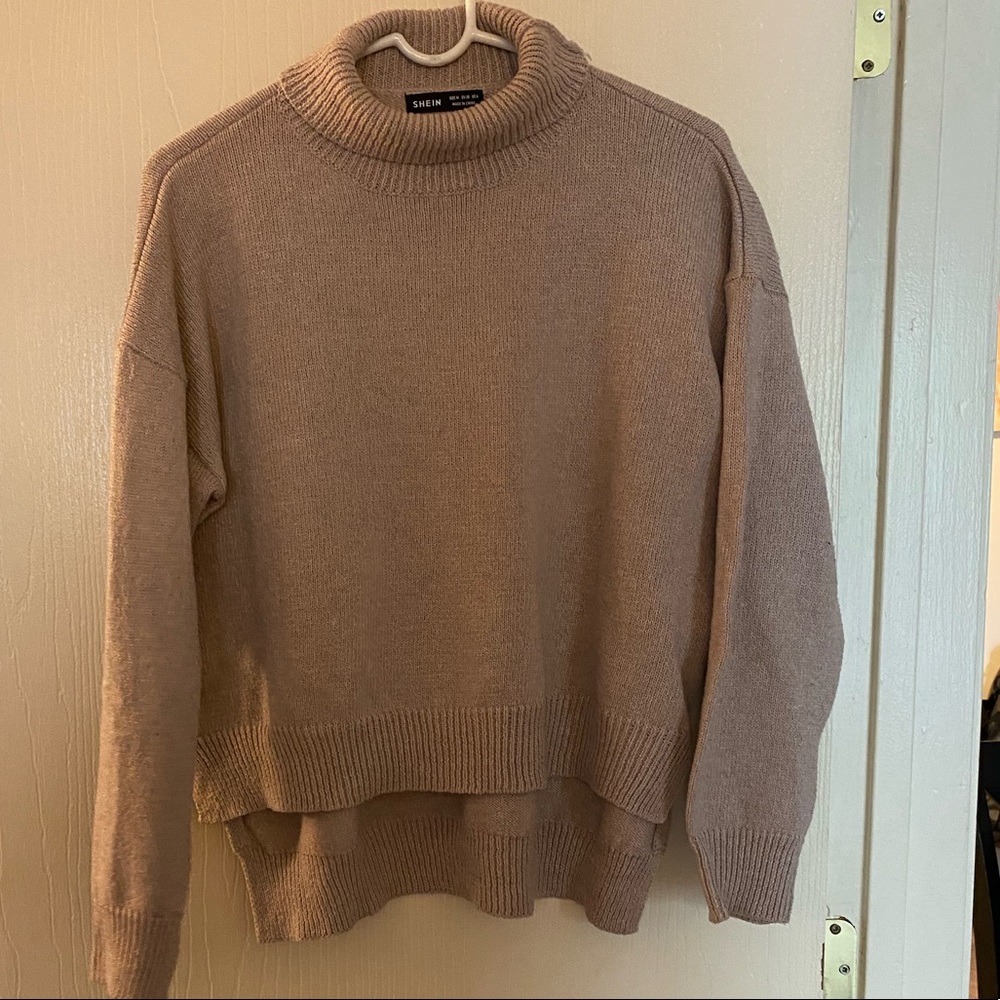 Soft tan turtleneck sweater, Size M, SHEIN, high low hem